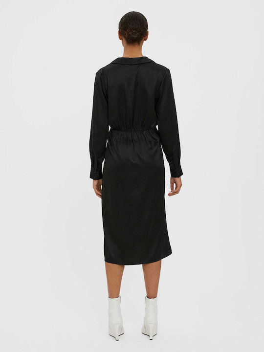 Midi Evening Shirt Dress Wrap with Tearing Black