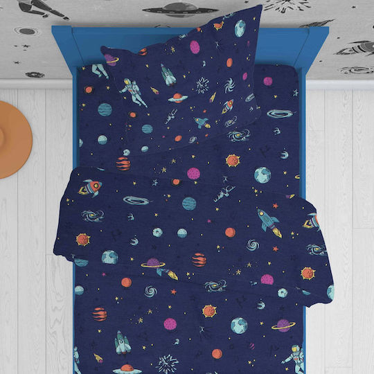 Dimcol Σετ Σεντόνια Μονά Βαμβακερά Space 189 Blue 160x240cm 2τμχ