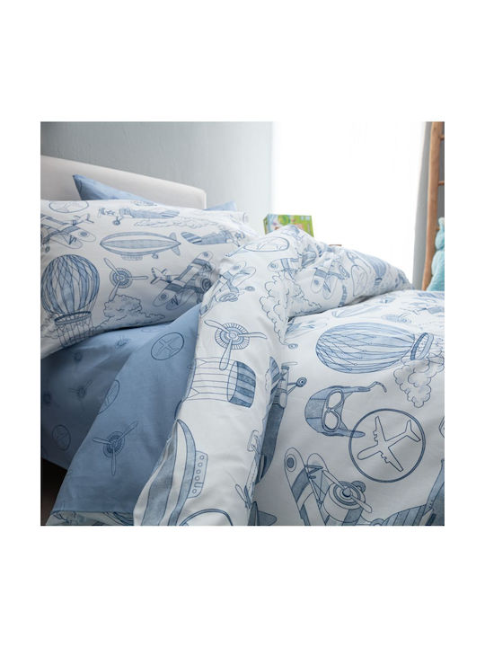 Vesta Home Sheet Set Single with Elastic Band Cotton Retro Light Blue 170x260cm 3pcs