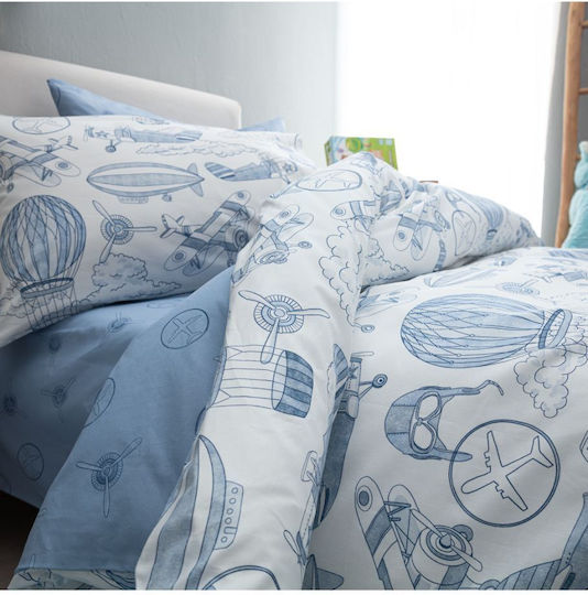 Vesta Home Single Set with Elastic Band Retro Light Blue 170x260cm