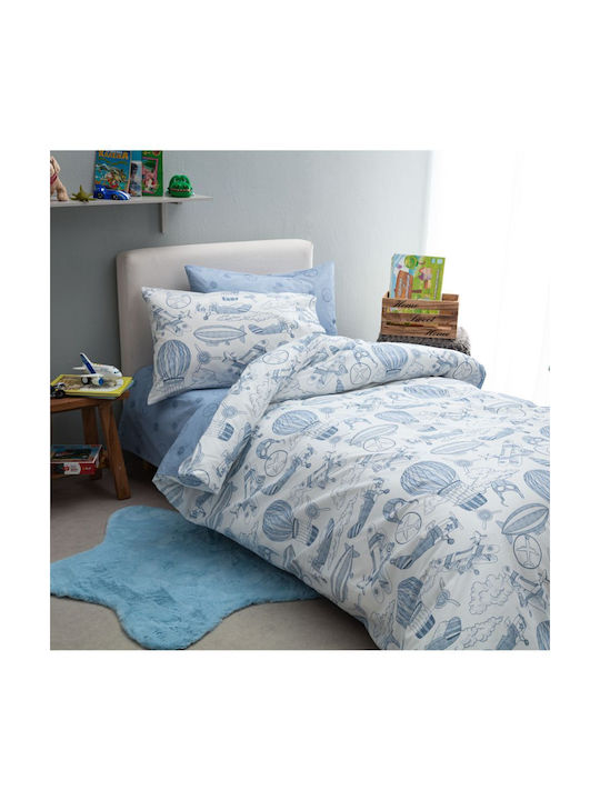 Vesta Home Sheet Set Single with Elastic Band Cotton Retro Light Blue 170x260cm 3pcs