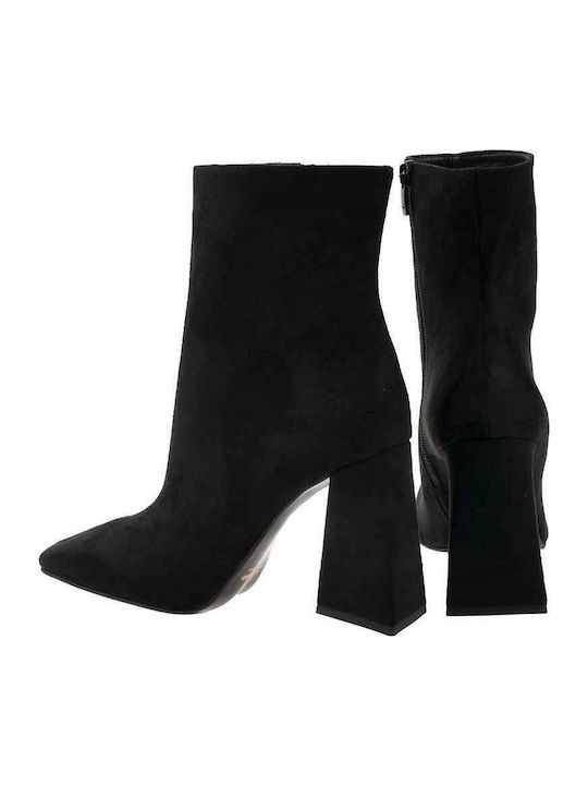 Suede Women's Ankle Boots with High Heel Black