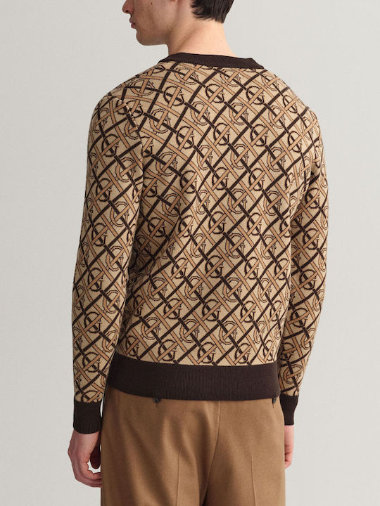 Gant Herren Langarm-Pullover mit V-Ausschnitt Braun