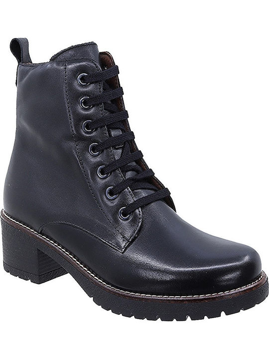 2524 Leder Stiefeletten Damen Schwarz