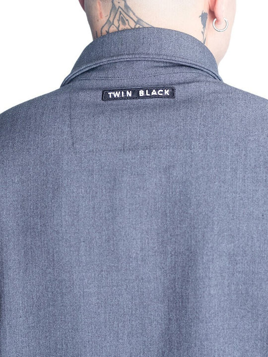 Long Sleeve Cotton Overshirt in Wide Line Gray