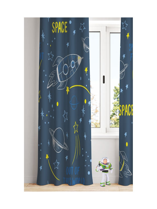 Flamingo Παιδική Κουρτίνα Space με Τρουκς Γαλάζια 140x260εκ.