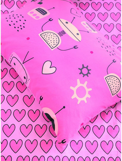 Kocoon Robo Love Set Kids Duvet Cover Single with Pillowcase Cotton Pink 165x245cm