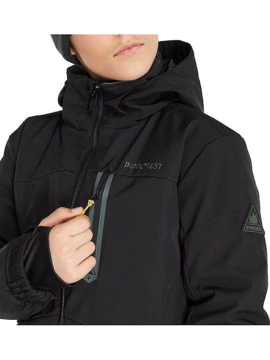 Waterproof Kids' Sports Jacket Short Windproof with Hood Black