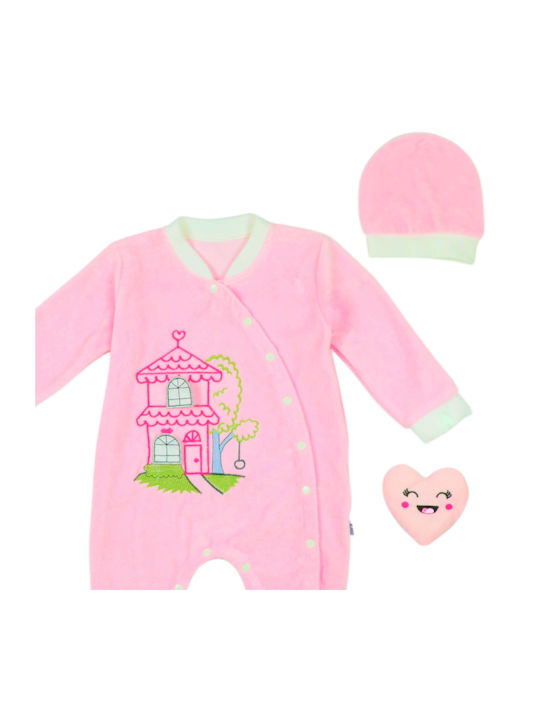 Evita Baby Bodysuit Set Long-Sleeved Velvet with Accessories Pink