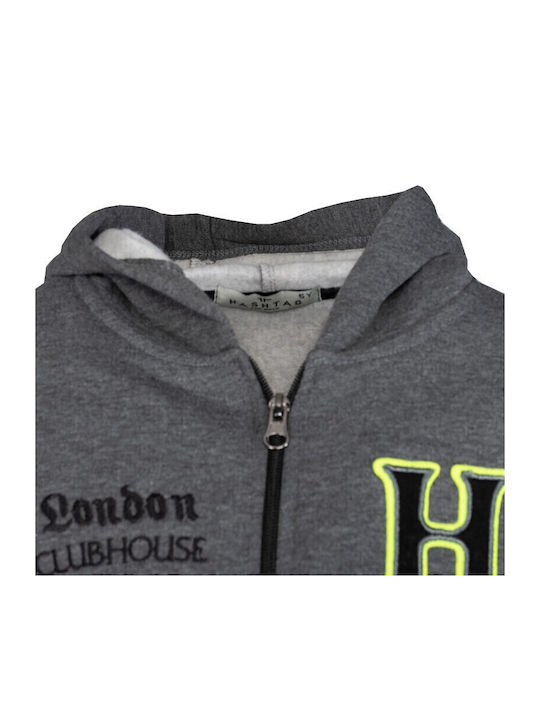 Athletic Kids Sweatshirt Cardigan Cotton with Hood Gray