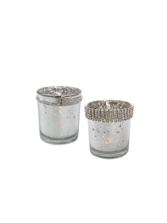 Zaros Christmas Glass Candlestick 8x8cm with Diamonds (Μiscellaneous Designs)