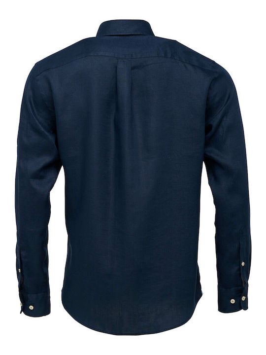 Fynch Hatton Men's Shirt Long Sleeve Linen Dark Blue