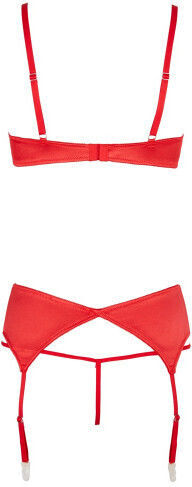 Cottelli Collection Passionate Shelf Bra Set Sexy Σετ Εσωρούχων με Δαντέλα & Ζαρτιέρες Red 3τμχ