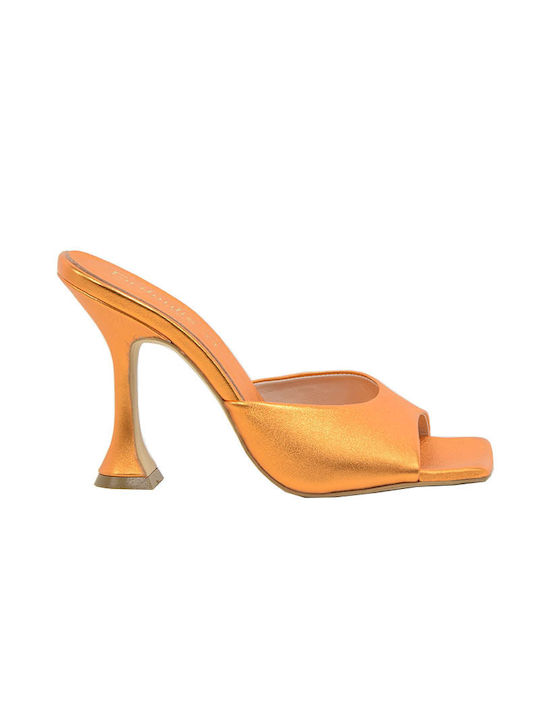 Fardoulis Thin Heel Leather Mules Orange