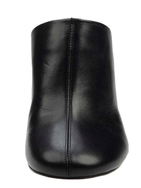 Leather Mules with Chunky High Heel in Black Color