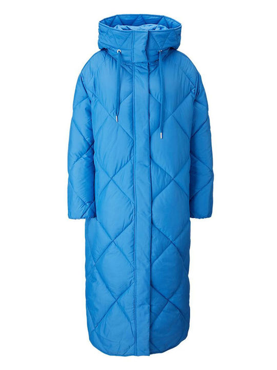Women's Long Puffer Jacket for Winter with Hood Light Blue