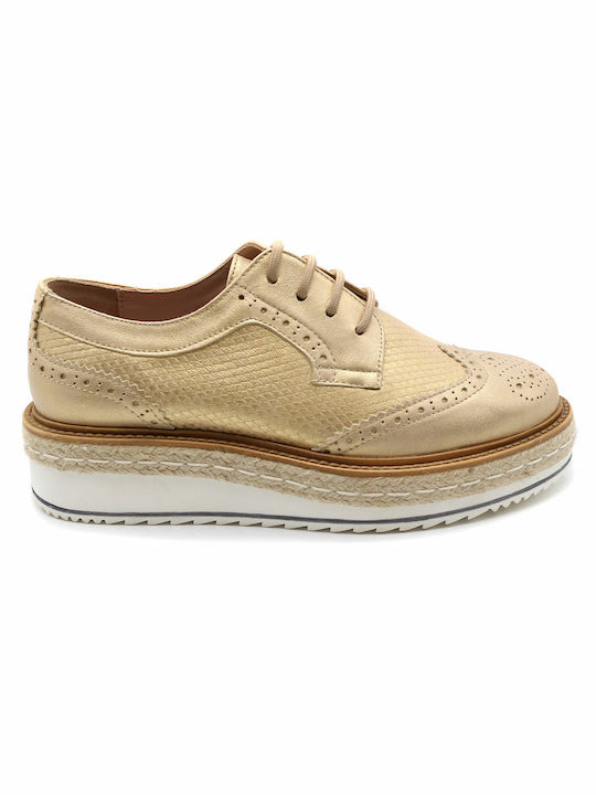 Toutounis 8343 Damen Flatform Oxfords in Gold Farbe