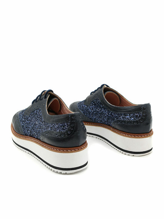 8343 Women's Flatform Oxfords Blue