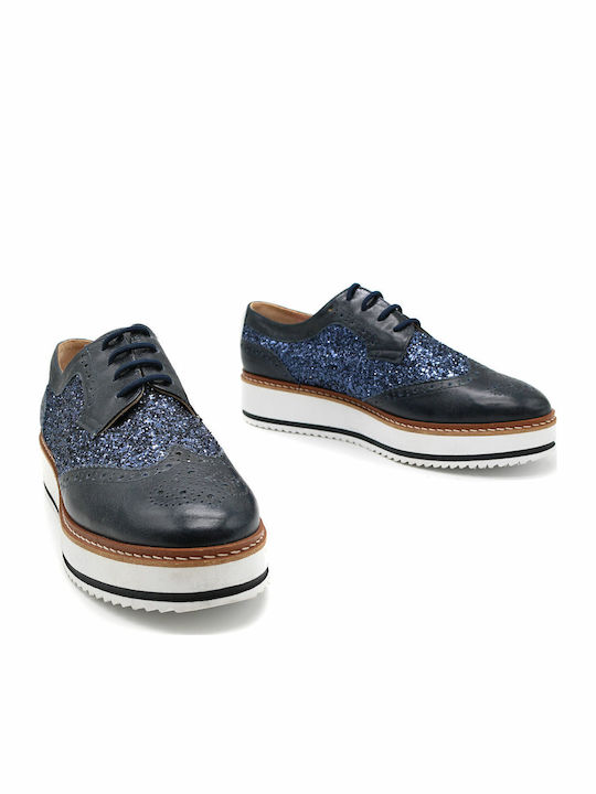 8343 Women's Flatform Oxfords Blue