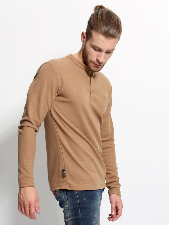 Tresor Men's Long Sleeve Blouse with Buttons Camel