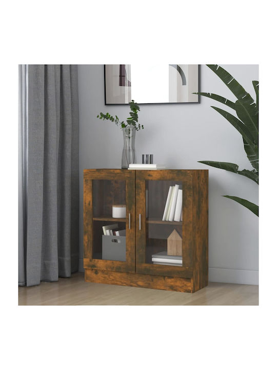 Wall Living Room Display Cabinet of Chipboard with Glass Oak 82.5x30.5x80cm