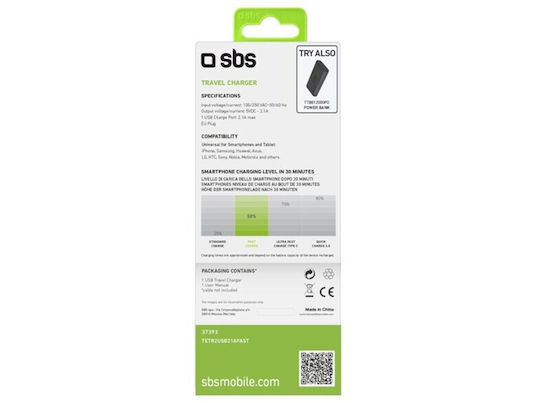 SBS Ladegerät ohne Kabel mit 2 USB-A Anschlüsse 10W Schwarzs (LB13462213)
