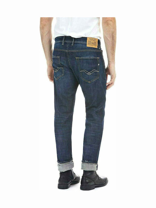 Grover Men's Elastic Straight Navy Blue Jeans Pants