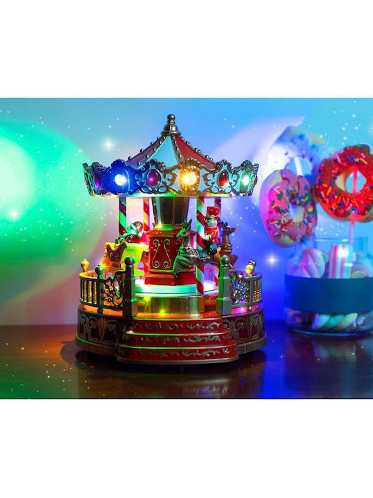 Fun World Christmas Illuminated Decorative Carousel Red with Battery with Music and Movement 22.5x20x18cm.