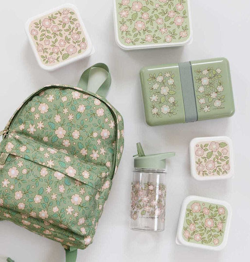 A Little Lovely Company Kids Water Bottle Butterfly Plastic with Straw Blossoms Sage 450ml