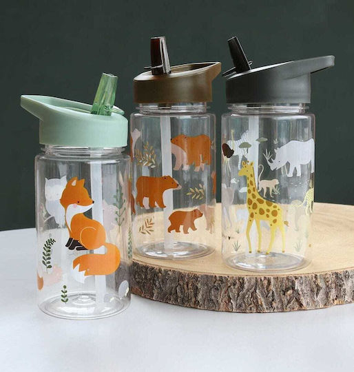 A Little Lovely Company Savanna Kinderflasche Kunststoff mit Strohhalm 450ml (Verschiedene Designs/Farben)