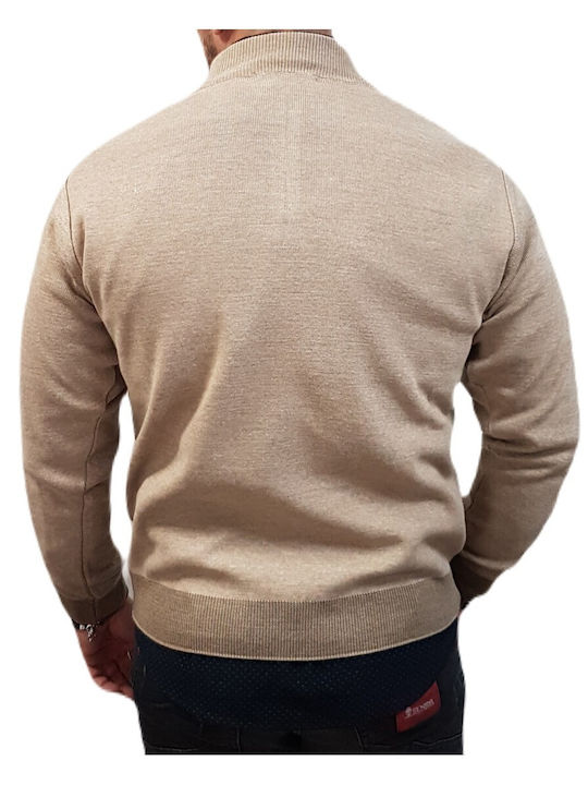 Sogo Herren Langarm-Pullover Ausschnitt mit Reißverschluss Beige