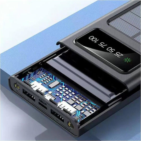 Awei P130K Ηλιακό Power Bank 10000mAh με 2 Θύρες USB-A και Θύρα USB-C Quick Charge 3.0 Μαύρο