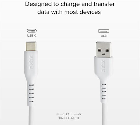 SBS Cablu USB 2.0 USB-C Masculin - USB-A Alb 1.5m CA19462369
