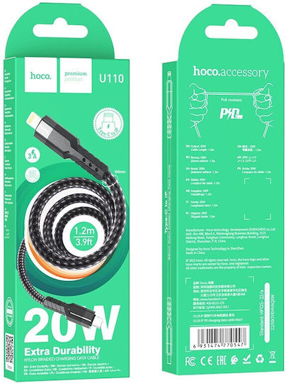 Hoco U110 Braided USB-C to Lightning Cable 20W Black 1.2m