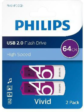 Philips Vivid Edition 64ГБ USB 2.0 Стик Лилав