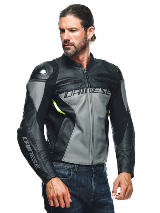 Dainese Racing 4 Winter Men's Motorcycle Jacket Leather Charcoal-Gray/Black