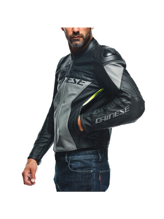 Dainese Racing 4 Winter Men's Motorcycle Jacket Leather Charcoal-Gray/Black