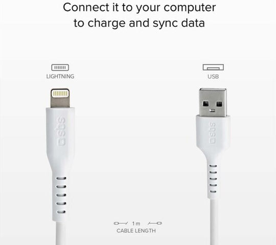 SBS USB to Lightning Cable Λευκό 1m (CABLEUSBIP589W)