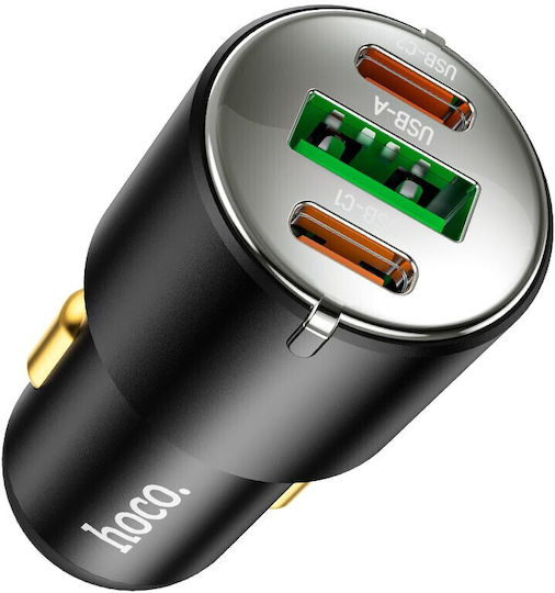 Hoco NZ6 Autoladegerät 18W 3A Schnellladen mit Anschlüssen: 1xUSB 2xType-C Schwarz Farbe