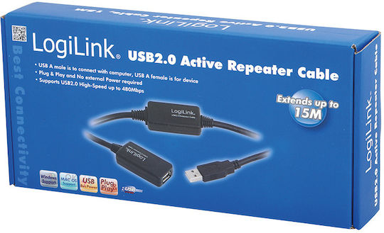 LogiLink USB 2.0 Cable USB-A male - USB-A female Μαύρο 20m UA0146