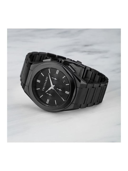 Trussardi Men's Watch 44mm Chronograph Battery with Black Metal Bracelet