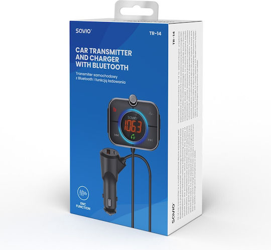Savio FM Transmitter Αυτοκινήτου TR-14 με AUX / Bluetooth / MicroSD / Type-C / USB