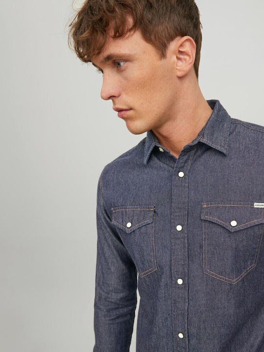 Long-sleeved Denim Shirt Dark Blue Denim