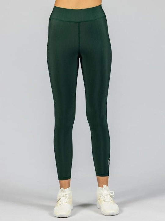Women's Cropped Training Legging Shiny & High Waisted Green