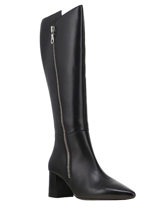 Geox Leather Medium Heel Women's Boots with Zipper Bigliana Black