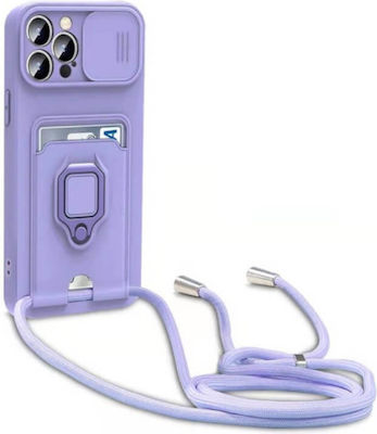 Bodycell Multifunction Plastic Back Cover with Strap and Credit Card Holder Purple (iPhone 14 Pro)