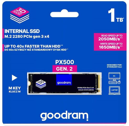 GoodRAM PX500-G2 SSD 1TB τύπου M.2 με σύνδεση PCI Express 3.0 SSDPR-PX500-01T-80-G2