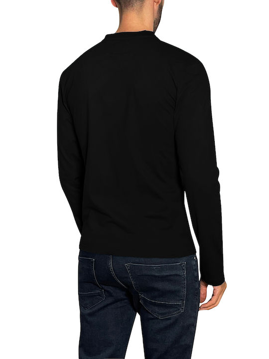 3Guys Norton Men's Long Sleeve Blouse with Buttons Black