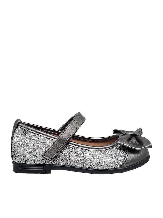 Kids Ballerinas with Hoop & Loop Closure Silver