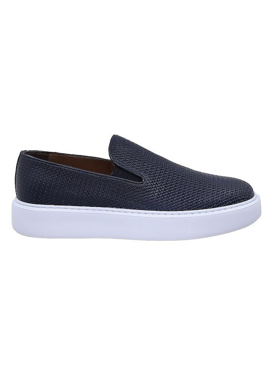 Vice Footwear Men's Leather Slip-Ons Navy Blue